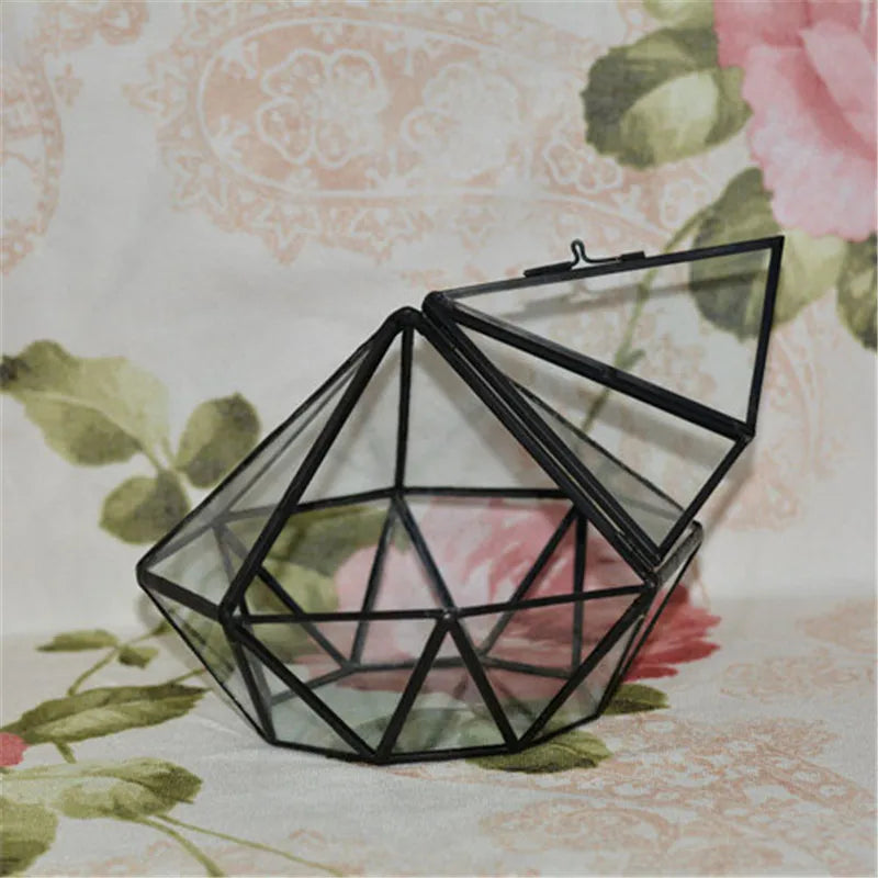 Terrarium Plante Géométrique Diamant Verre Cadre Noir