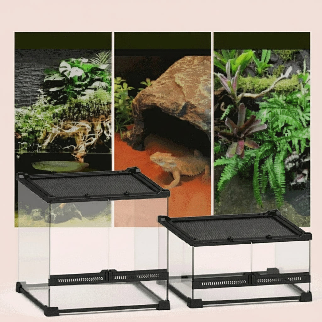 Terrarium Reptiles Verre Trempé avec Double Porte Sécurisée - VIVARIUM PRO